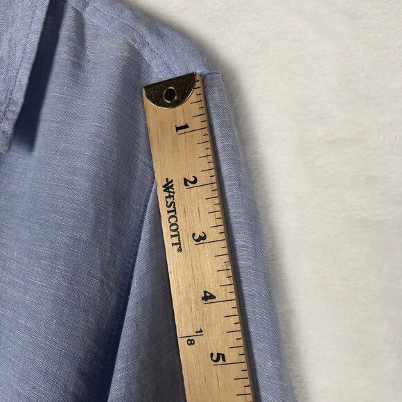SIGRID OLSEN 100% Linen Tunic Top Sz 1X Blue Roll Tab 1/2 Button Loop Lagenlook - Picture 8 of 11